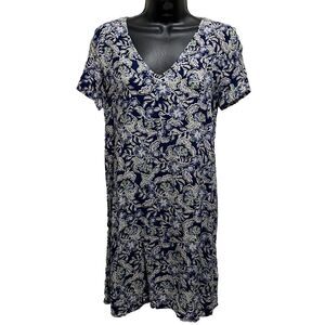 Hinge Floral Blue Green‎ Slip/Shirt Midi Dress V Neck Size XS Boho